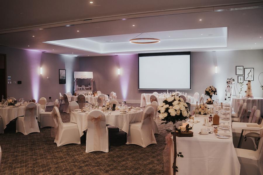 Chatterley Suite for wedding reception with projector screen.